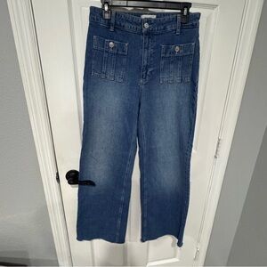 PAIGE Anessa Wide Leg Crop Jeans Size 29 Patch Pocket Raw Hem Medium Wash